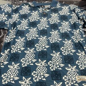 Tommy Bahama | Blue Pineapple Hawaiian Polo Shirt size Large